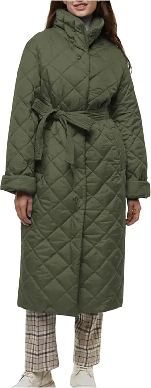 Ansenesna Winterjacke Damen Lang Mit Gürtel Steppjacke Elegant Lange Wintermantel Ohne Kapuze Jacke Winter Stepp Mantel Frauen Mit Knöpfen Damen-Jacken Dicke Damenjacken Steppmantel — Heizkleidung