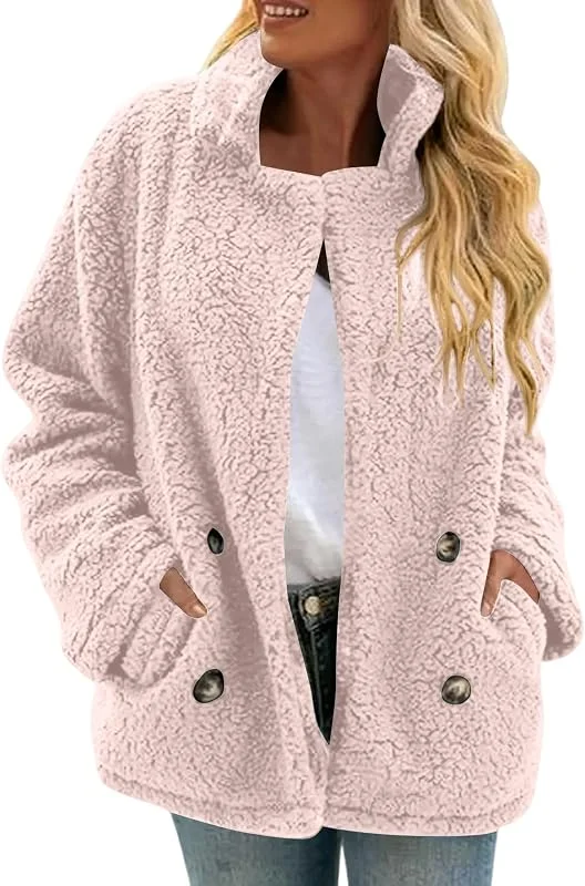 Ansenesna Teddyjacke Damen Winter Flauschig Teddy Fleecejacke Teddyfleece Jacke mit Stehkragen Winterjacke Warm Gefüttert Wintermantel Elegant Teddyfell Damen-Jacken Frauen Fleece Plüsch Mantel — Heizkleidung