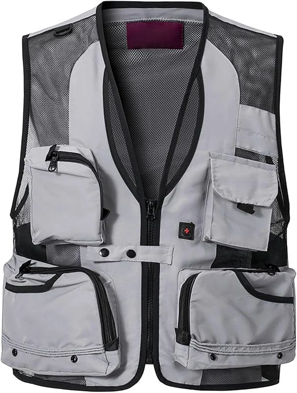 Generisch Herren Outdoor Weste mit Vielen Taschen Jagdweste Anglerweste Cargoweste Multifunktionsweste Arbeitsweste Sommer Safari Weste Taktische Fischerweste mit Reißverschluss — Heizkleidung