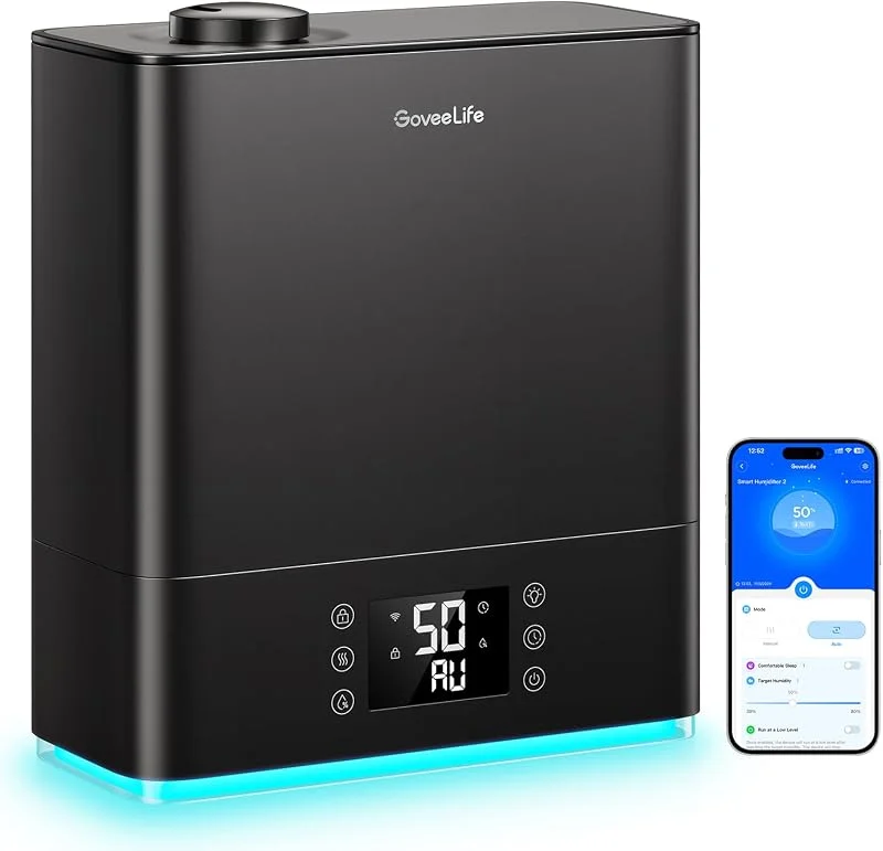 GoveeLife Luftbefeuchter für Schlafzimmer 6L Schwarz für großen Raum 60H Laufzeit Digitalanzeige