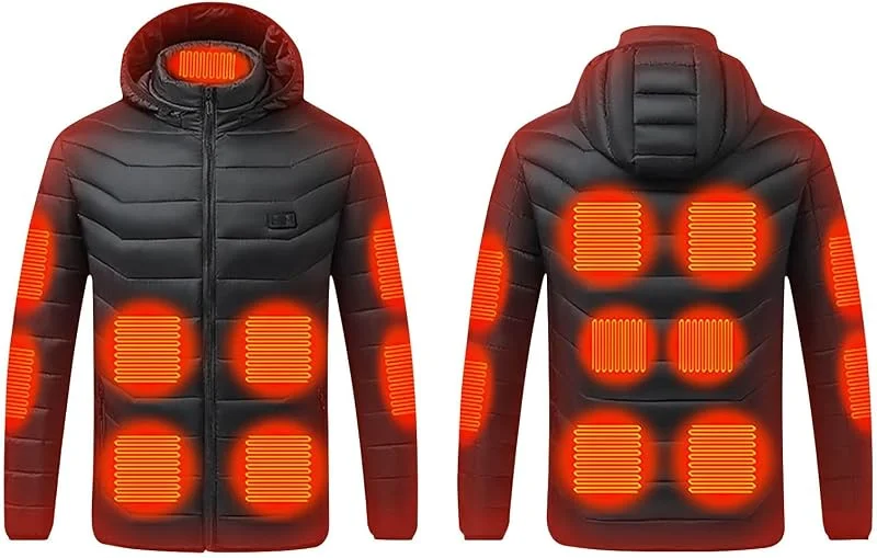 Beheizbare Jacke Herren Damen Heizjacke Jacke mit Heizung USB Elektrische Beheizte Jacke mit 15 Heizzonen Winterjacke Beheizbare Weste Pufferjacke Heizmantel Kapuze Funktionsjacke Outdoorjacke — Heizkleidung