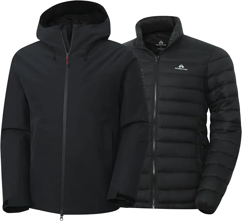 Pioneer Camp skijacke herren–winterjacke 3 in 1 jacke herren trainingsjacke, Wasserdichtes, Kapuzen-Stehkragen-Design, Innenfutter aus Baumwolle — Heizkleidung