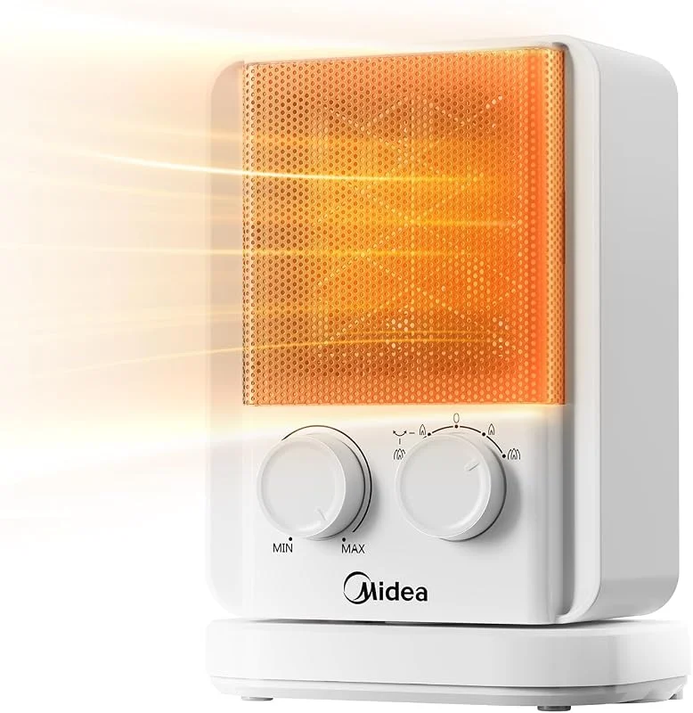 Midea NTY20-22E(WH) Keramik Heizlüfter PTC, Heizlüfter Leise Energiesparend 2000W, Heizlüfter Bad Büro Schlafzimmer, 2 Heizstufen, Thermostat Heizung, Überhitzungsschutz, Kippschutz, 45°-Oszillation — Heizung Warmepumpe