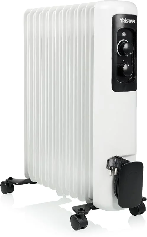 Tristar Ölgefüllter Heizkörper KA-5181 – 3 Heizeinstellungen Einstellbarer 2000 W max 11 Heizrippen, Weiß — Heizung Warmepumpe