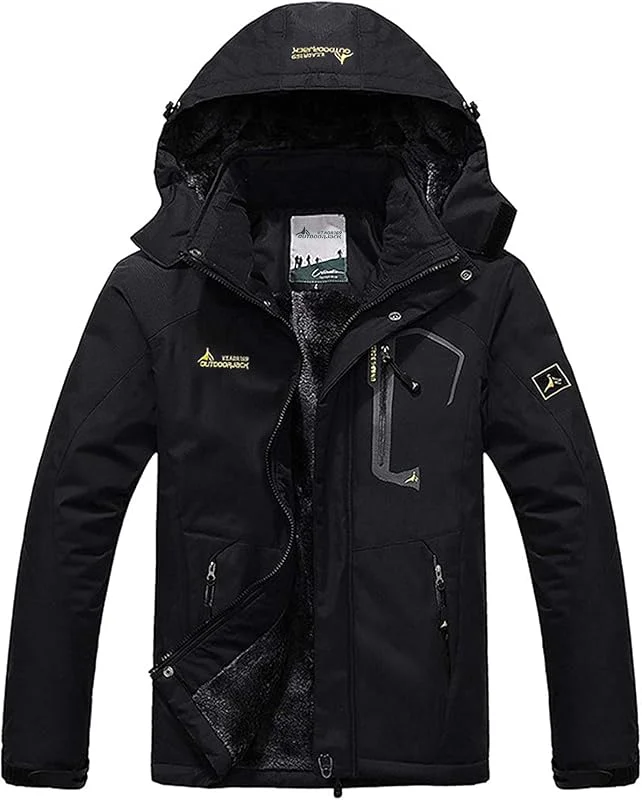 Memoryee Herren Ski Jacke Warmer Gefüttert Winter Fleece Mantel Wasserdichter mit Abnehmbarer Kapuze Outdoorjacke — Heizkleidung