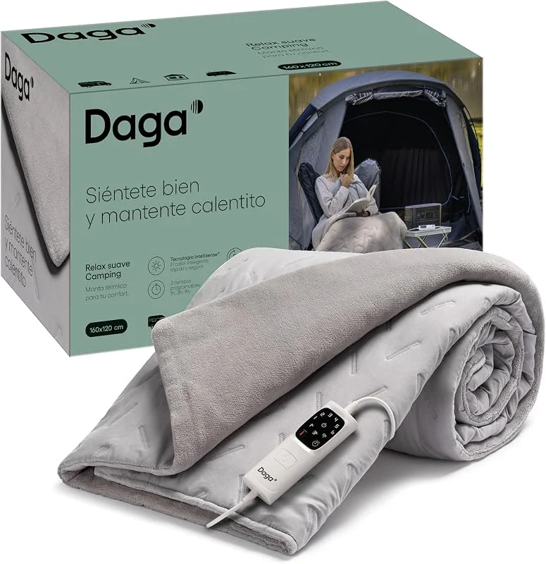 Daga Camping-Thermodecke, 160 x 120 cm, Digitale Steuerung, weich und warm, Grau — Heizung Warmepumpe