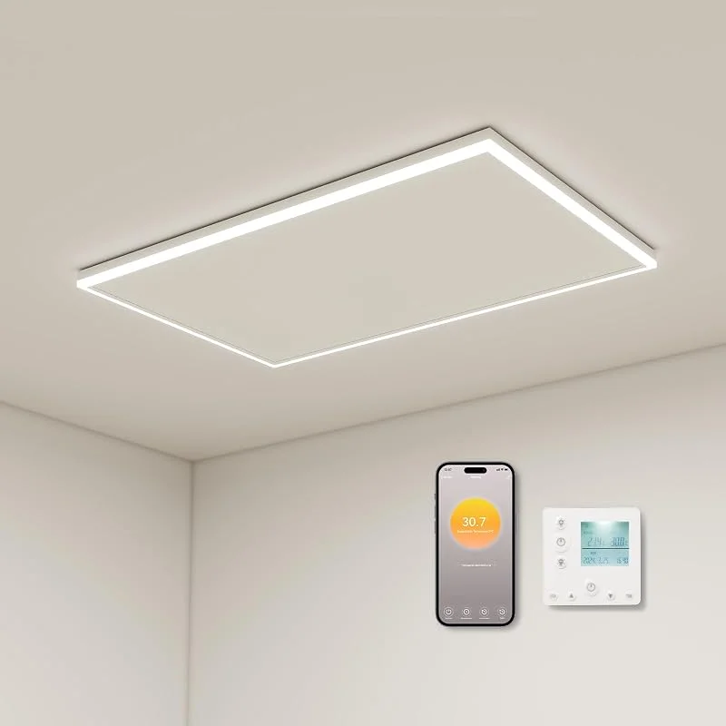 Infrarotheizung Deckenmontage 700 Watt, Deckenheizung Infrarot mit LED Beleuchtung, Infrarotheizung mit Thermostat, App Fernbedienung Steuerung, Decke Elektroheizung Heizplatte Heizkörper Heizpaneel — Heizung Warmepumpe