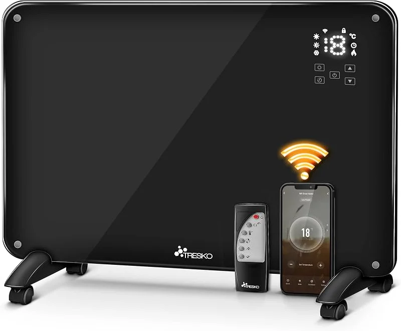 TRESKO® Glaskonvektor 2000W APP WiFi Funktion als Stand- oder Wand Heizung — Heizung Warmepumpe