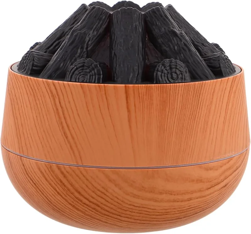Tisch Luftbefeuchter 300ml mit Holzmaserung und Feueroptik