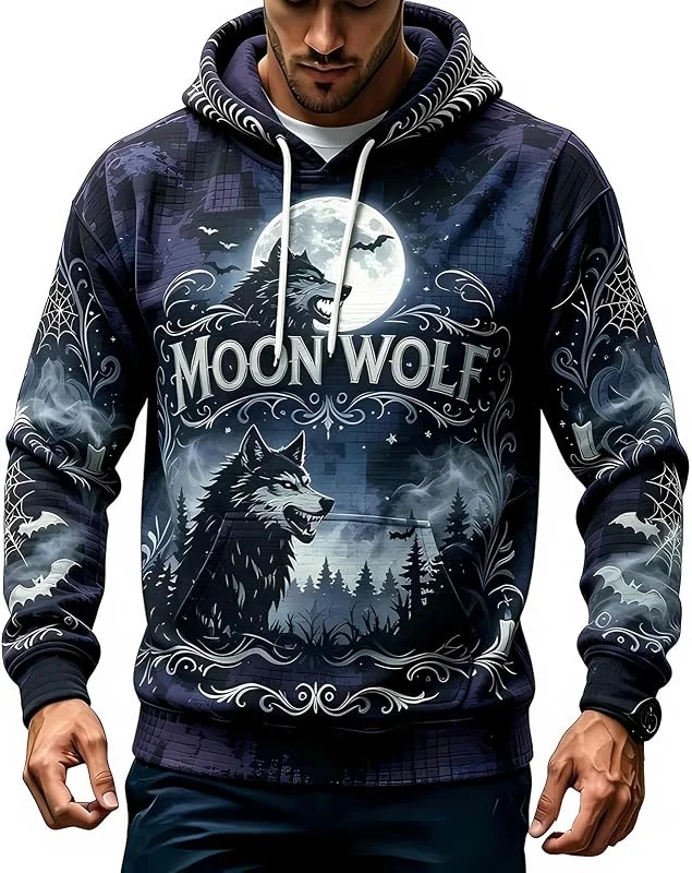 Generisch Herren Halloween Mystisch Kapuzenpullover Fledermaus Print Hoodie Kängurutasche Kordelzug Gruselig Party Sweatshirt Kapuze. — Heizkleidung