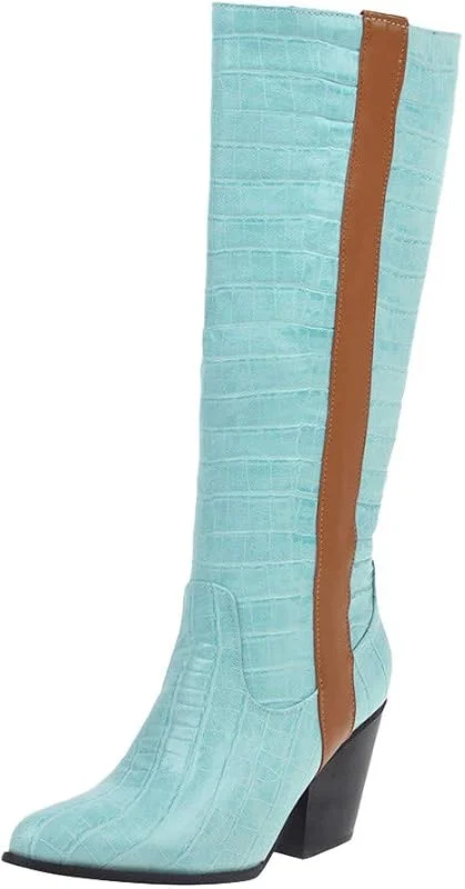 Stiefel Damen Schuhe Pointed-Toe Stone Pattern Square High Fashion High-Tube Boot — Heizkleidung