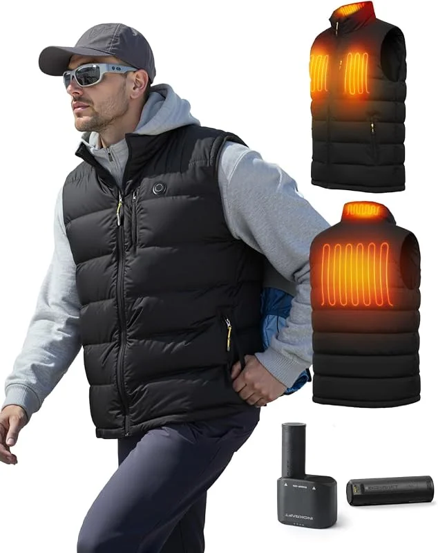 InoKraft Heizweste Herren, Leichte gesteppte beheizbare Weste für den Winter mit wiederaufladbarem 8000mAh Akku und USB-C Ladekabel, ideal zum Radfahren, Laufen und Wandern — Heizkleidung