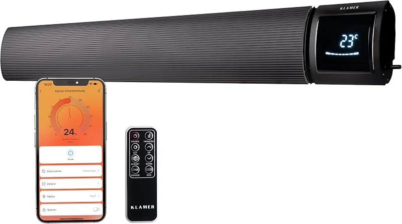 KLAMER Infrarotheizung 2600 W WLAN, App-Steuerung, Timer von 1 bis 24 h — Heizung Warmepumpe