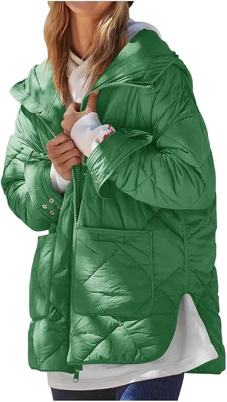 Daunenjacke Damen Leicht mit Kapuze Daunenmantel Winter Warm Wintermantel Lang Daunenjacken Reissverschluss Puffer Jacke Damen Kapuze Locker Winterjacke Dicke Mantel Daunen Frauen mit Taschen — Heizkleidung