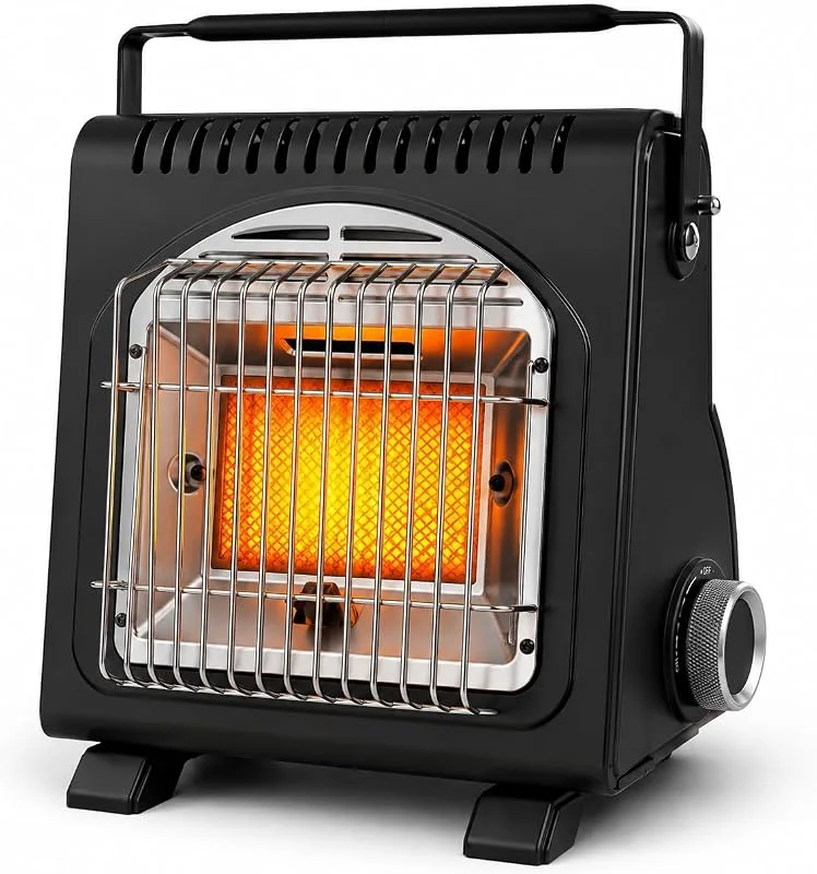 2in1 Gasheizung Camping, Tragbarer Butan Gaskocher mit Keramik Heizer, 1, 7kW Outdoor Heizgerät, Stufenlos Einstellbar — Heizung Warmepumpe