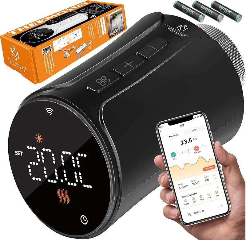 KESSER® Heizkörperthermostat WiFi Heizungsregler, Heizungsthermostat WLAN mit Smart Home App Steuerung, Thermostat Alexa, Google Assistant mit 6 Heizkörperventilen, Energie & Kosten sparen — Heizung Warmepumpe