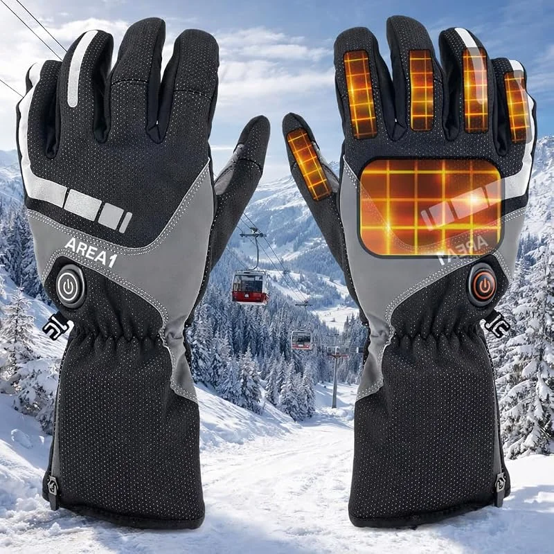 Area1 Beheizbare Skihandschuhe beheizt 4000mAh Lithium Akku. 3 Wärmestufen. Bis zu 4 Stunden Wärme. Inkl. USB Ladekabel. Herren Damen Unisex. Touch-Display fähiges Finger-Material. — Heizkleidung