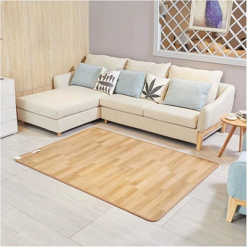 50x150cm Carbon‑Kristall‑Heizteppich beheizbar Infrarot elektrische Untertisch‑Fußheizmatte Büro Winter, 60‑stufig Temperatur, 12h Timer, aufrollbar Zuhause Wohnwagen Grey Wood — Heizung Warmepumpe