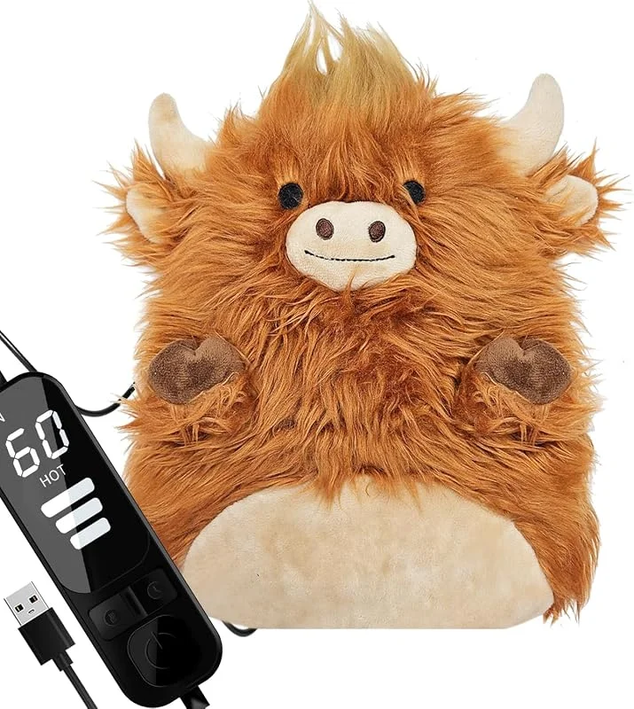 Highland Cow Elektrisches Heizkissen für Periodenkrämpfe, USB-betriebene, tragbare elektrische Wärmekissen, 30, 5 x 22, 9 cm, weicher Plüsch für Bauch, Nacken, Rücken, Schulter, waschbar — Heizung Warmepumpe