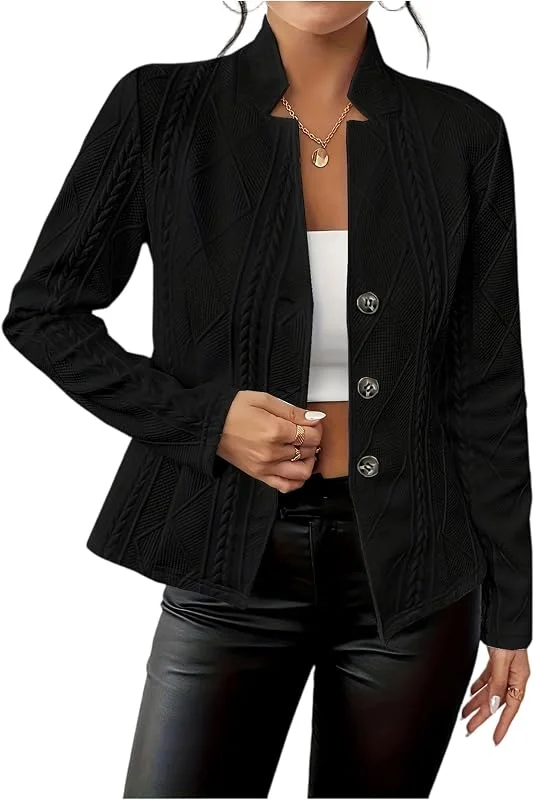 Ansenesna Übergangsjacke Damen Elegant Blazer Jacke Mantel Kurz Herbstjacke Warm Damen-Jacken Vintage Tailliert Herbstmantel Mit Knöpfen Kurzmantel Frauen Ohne Kapuze Stehkragen Damenmantel — Heizkleidung