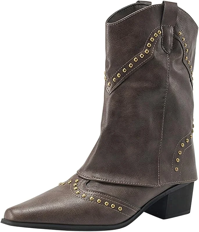 Modische Damen-Stiefel, Cowboy, kurz, niedriger Absatz, Retro, spitz, Vintage, Motorradstiefel, winddicht, leicht, schick, Stiefel, Herbst, Winter — Heizkleidung