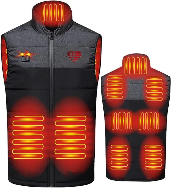Beheizbare Weste für Herren Damen Heizweste mit 9 Zonen Heizung, 3 Einstellbar Temperatur Beheizter Weste Wasserdicht Winddicht Beheizbare Jacke Winter Wärmeweste Körperwärmer Wintermäntel für Outdoor — Heizkleidung