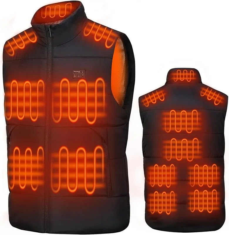 Beheizbare Weste für Herren und Damen, Heizweste 15 Heizzonen, 3 Heizstufen, 5-in-1 Smart Controller, Beheizbare Jacke für Wandern, Skifahren, Camping & Outdoor, Ohne Akku — Heizkleidung