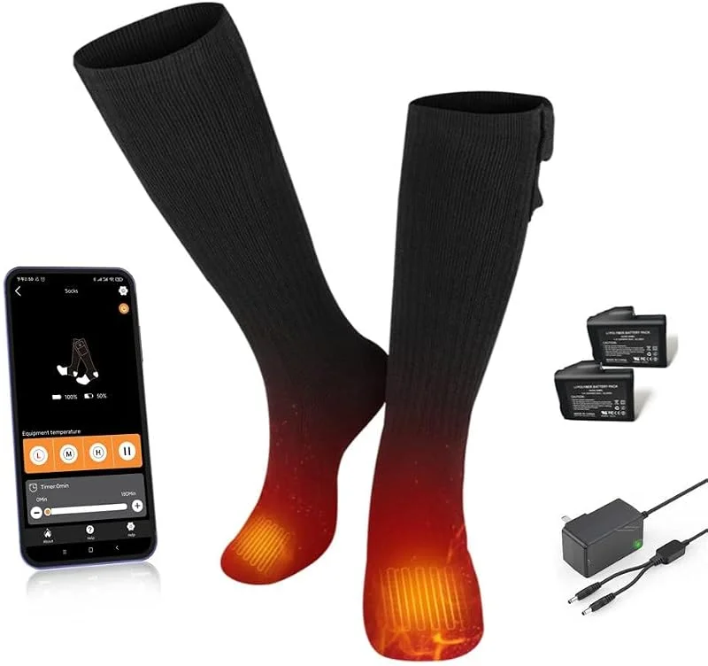 BARCHI HEAT Heated-Socken für Männer und Frauen, mit App-Steuerung, wiederaufladbare, beheizte Socken, waschbar, geeignet für Winterarbeit, Skifahren, Radfahren, Wandern — Heizkleidung