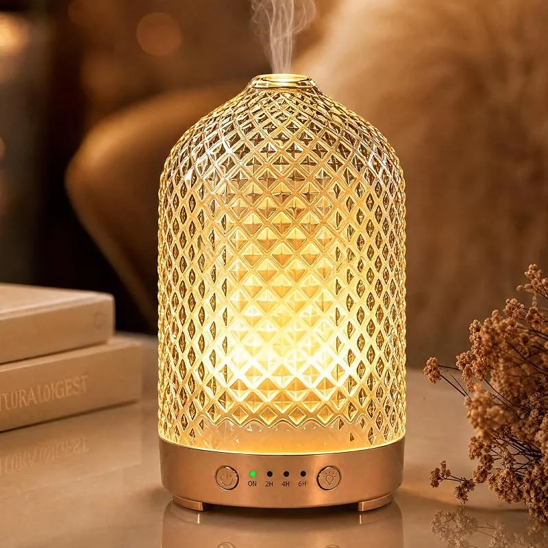 Aroma Diffuser aus Glas 200ML Ultraschall Aromatherapie Diffusor für ätherische Öle, 7 Farben-Beleuchtung, Automatische Abschaltung, Luftbefeuchter Elektrisch Duftlampe für Schlafzimmer Büro Spa
