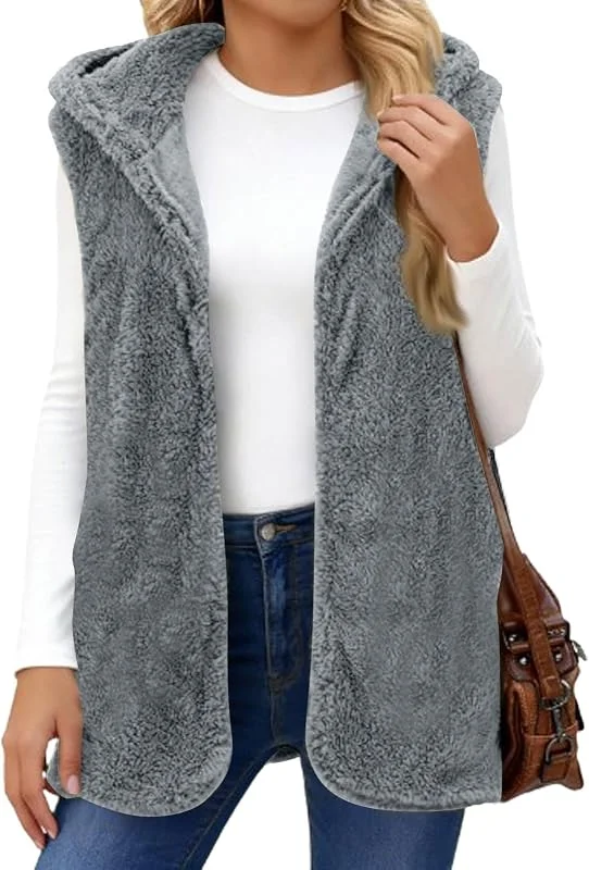 Generisch Teddy Weste Damen Lang Mit Kapuze Winterjacke Damen Warm Übergangsjacke Elegant Fleeceweste Ärmellos Teddywesten Flauschig Westen Dicke Wintermantel Fleece Mantel Winter Plüschweste — Heizkleidung