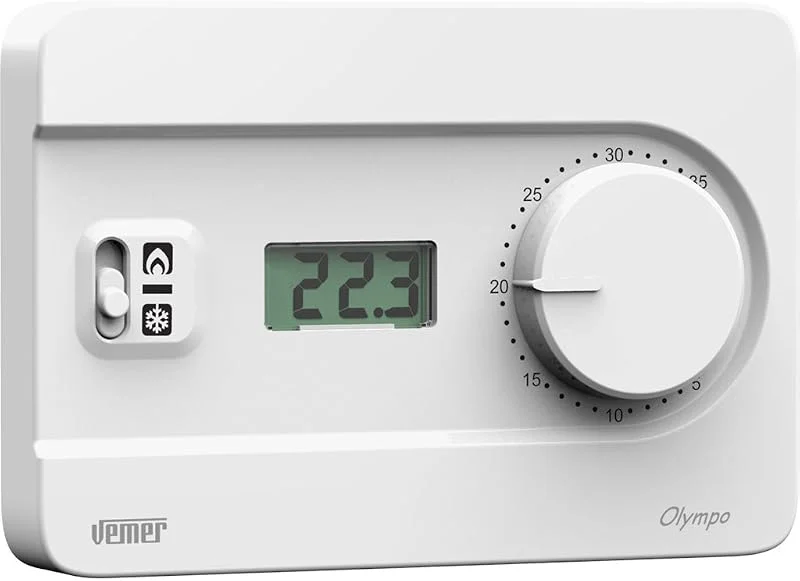 VEMER VE757900 OLYMPO LCD - Heizungsthermostat für zu Hause, Thermostat mit Knopf und LCD-Display, Stromversorgung 230V, Weiß — Heizung Warmepumpe