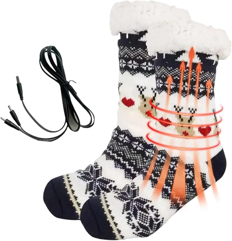Beheizte Hausschuhe – Outfit für warme Füße, Wintersocken für den Innenbereich, für Damen, Herren, Erwachsene, Büro, Wohnung, Schlafzimmer, Wohnzimmer, Urlaub, Reisen, Yoga, Entspannung — Heizkleidung