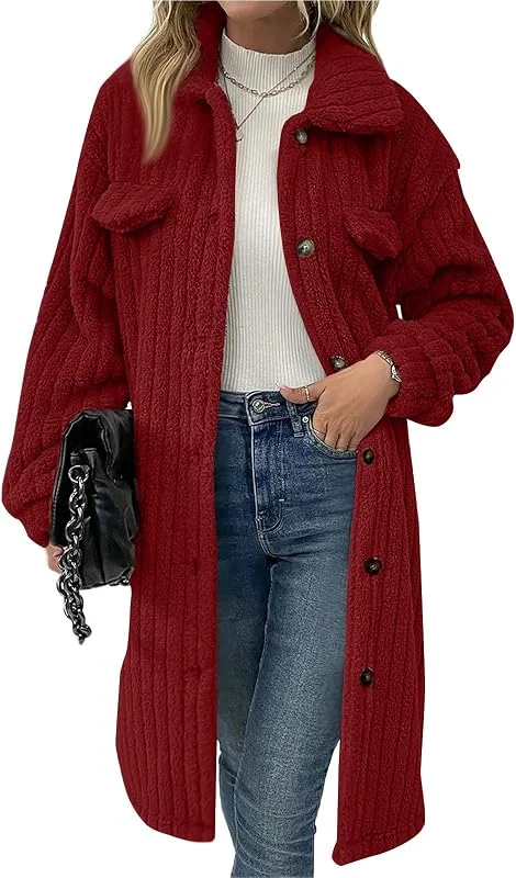 Ansenesna Teddyjacke Damen Lang Winterjacke Warm Flauschig Teddy Fleecejacke Ohne Kapuze Teddyfleece Jacke Lange Wintermantel Frauen Fleece Plüsch Damen-Jacken Teddyfell Mantel Mit Knöpfen — Heizkleidung