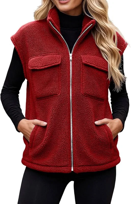 Fleece Weste FüR Damen äRmellose Standkragen Mit ReißVerschluss Taschen — Heizkleidung