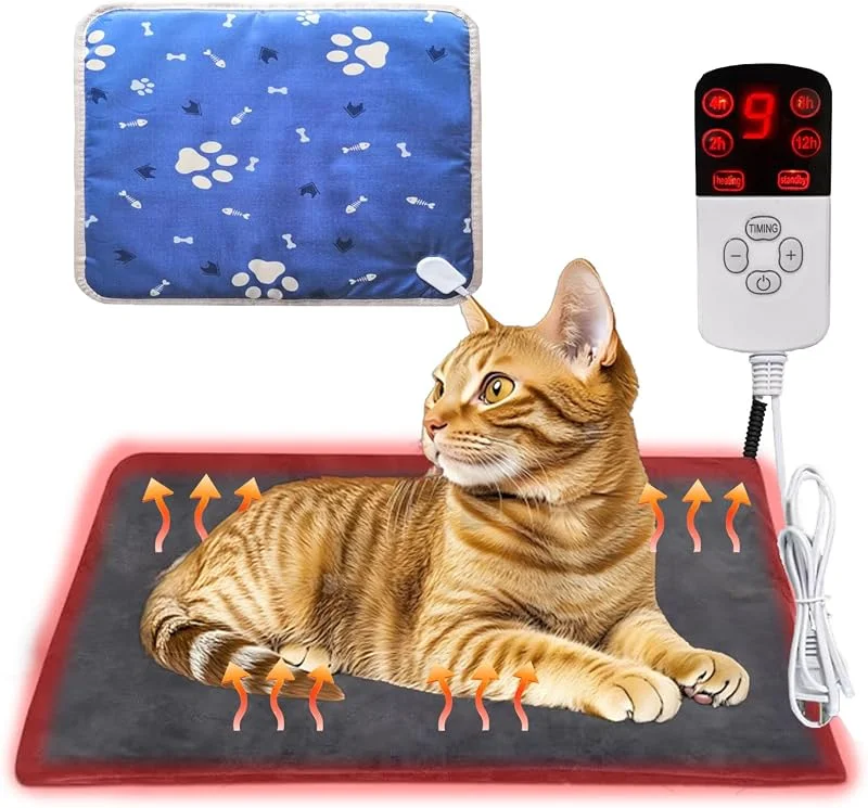 Haustier Heizdecke für Katzen Hunde, Heizdecke Hund Timing & Temperatur Einstellbar mit 12 Stufen Timer und 35-55℃ Temperatur, Katze für Hundehütte Katzenhütte Kaninchen Haustier-M, 45 * 45cm — Heizung Warmepumpe