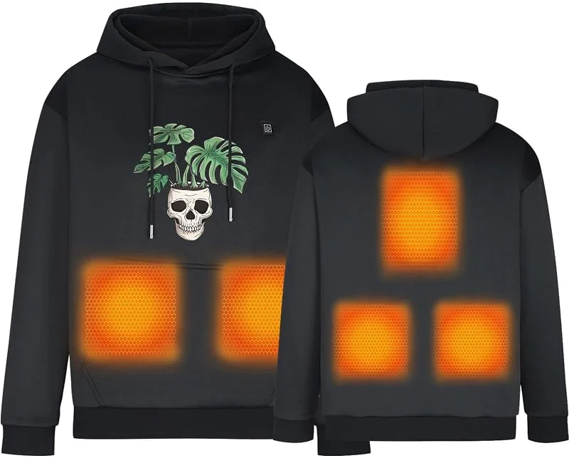 Beheizbare Hoodie, Heizweste mit 5 Heizzonen, Sweatshirt Herren Damen mit Drucken, Wintermäntel Körperwärmer Pullover Outdoor Heizjacke Wärmende Weiche und Warme Beheizbare Langärmeliges T-Shirt — Heizkleidung