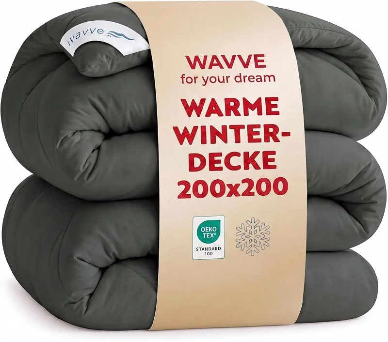 WAVVE Bettdecke 200x200 cm Winterdecke Warm, Steppdecke Winter XL 450 GSM Mikrofaser Duvet 200x200cm, Weiche Kuschelige Steppbettdecke Grau 200 x 200 (1800g Füllung) — Heizung Warmepumpe