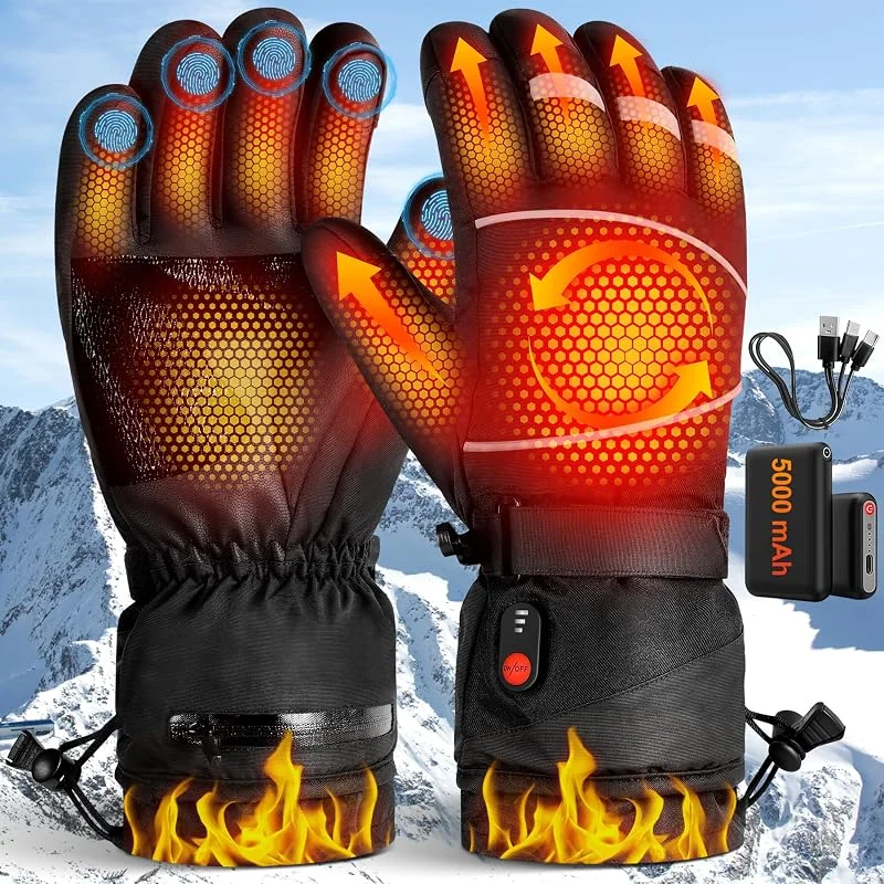 LanBlu Beheizbare Handschuhe Damen Herren mit 3 Heizstufen, 2*5000mAh Motorrad Beheizbare Handschuhe mit Heizung, Touchscreen Wasserdicht Elektrische Beheizte Handschuh Herren für Radfahren Skifahren — Heizkleidung