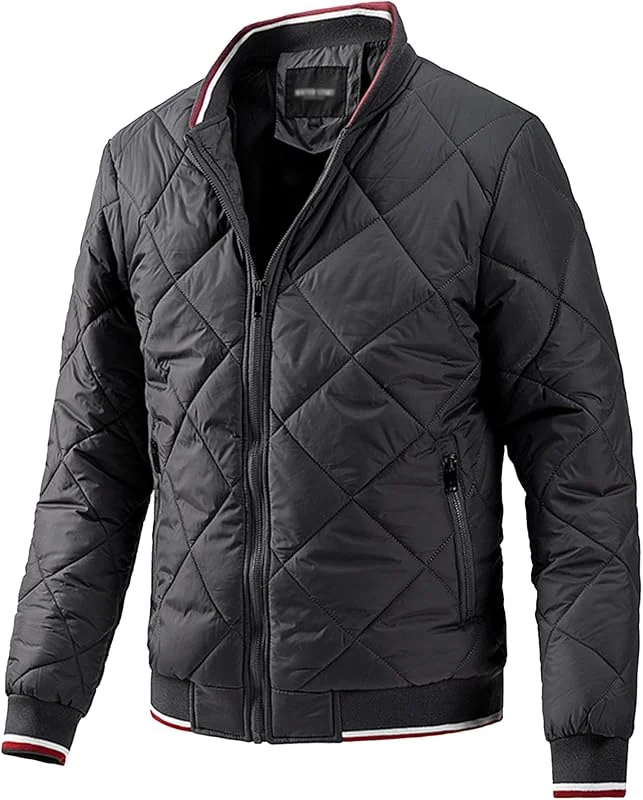 Herren Bomberjacke mit Stehkragen Gesteppte, gefütterte, winddichte Baseball-Jacke mit durchgehendem Reißverschluss Warmer gepolsterter Wintermantel — Heizkleidung