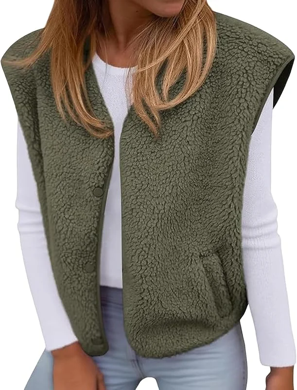 Teddy Fleece Weste Damen Ärmellose Kurz Fleeceweste Teddyfleece Jacke — Heizkleidung