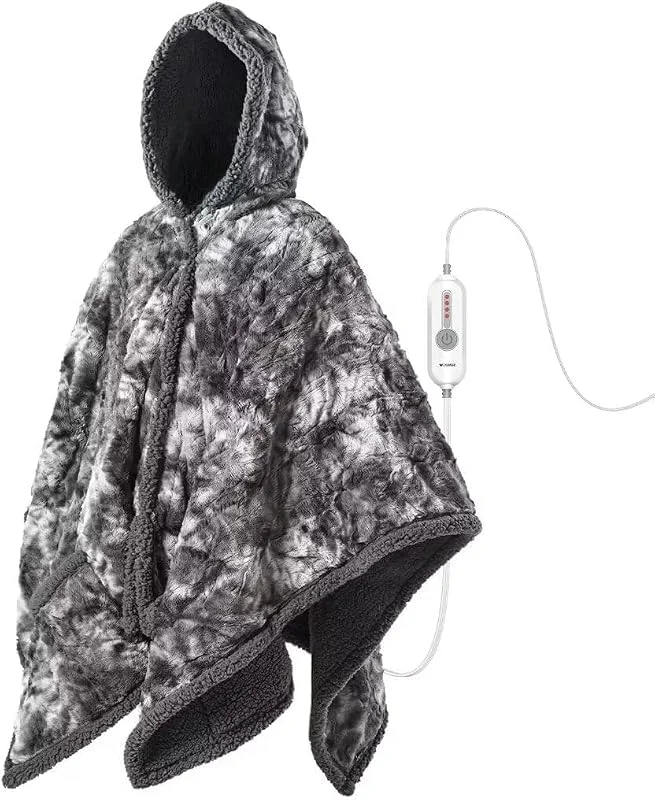 WOOMER Tragbare beheizte Decke aus weichem Kunstfell und gemütlichem Sherpa, beheiztes Kuscheln mit Fußtaschen und Ärmeln — Heizung Warmepumpe