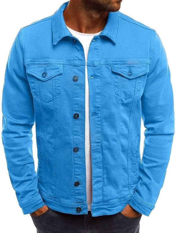 Herren Jeansjacke Mantel Knopf Einfarbig Vintage Dünne Oberteile Sweatjacke — Heizkleidung