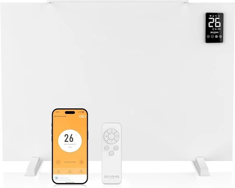 Brandson - Infrarotheizung Smart mit App 450 Watt - Heizpaneel mit LED Display – Timer – APP Tuya Smart - Temperaturfühler Thermostat – wahlweise Wandmontage oder Standgerät - Heizung Infrarot — Heizung Warmepumpe