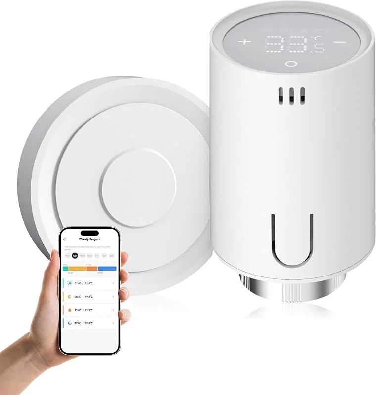 EMKE Smart Heizkörperthermostat Kit, Intelligenter Heizungsthermostat inklusive Tuya Zigbee 3.0 Gateway mit App-Funktion, kompatibel mit Alexa & Google Home, M30*1, 5mm, 6 Adapter — Heizung Warmepumpe