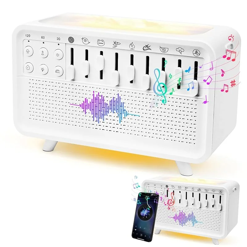 White Noise Night Light Humidifier, Luftbefeuchter mit Geräuschen, Portable Night Light Noise Machine Sleep Sound Machine Diffuser, 4-in-1 Raumbefeuchter Schlafzimmer mit 8 Umgebungsgeräuschen (A)