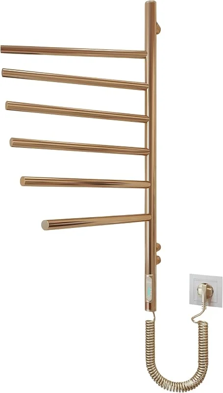 Elna Elektrischer Handtuchtrockner 76x40 cm – Gold PVD – 65W – 6 drehbare Arme – Edelstahl 304 – IP44 – Timer & Thermostat – Wandmontage — Heizung Warmepumpe