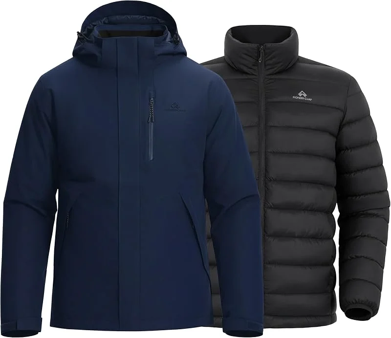 Pioneer Camp 3 in 1 jacke herren–winterjacke skijacke herren fleecejacke, Wasserdichtes, kratzfestes und abriebfestes Material, mit Kapuze, Stehkragen und fleecegefütterter Innenjacke — Heizkleidung