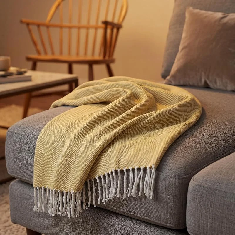 Chevron-Sofadecke – Weiche und warme Decke für Couch, Sofa und Bett – Waffelstruktur, gemütlich, flauschig und leicht – Gelb, 50 x 60 Zoll — Heizung Warmepumpe