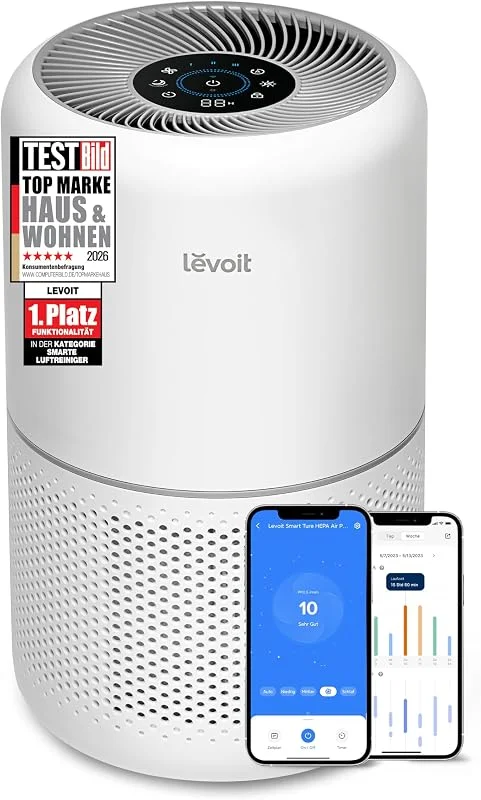 Levoit Core 300S Luftreiniger Allergiker mit APP, Auto-Modus, bis 54㎡, Weiß — Luftbefeuchter