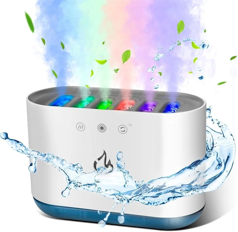 AiQInu Luftbefeuchter 900ML, Dynamischer Pick-up Humidifier Schlafzimmer mit 6 Düsen und 7 Farben LED-Lichtern, 25dB Ultra Leise, Raumbefeuchter für Haus, Büro, 18x12x8 cm